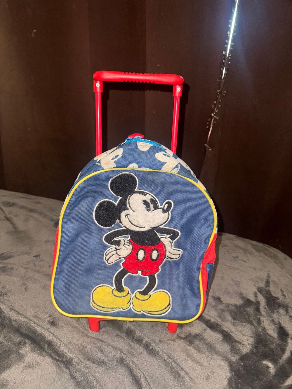Mickey Mouse Children's Rolling Backpack Blue Red with Handle and Wheels